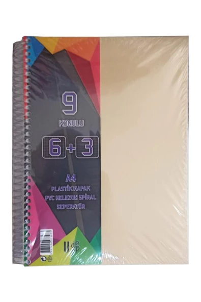 6+3 Ayraçlı Defter 9 Konulu 225 Yaprak 1 Adet 6 Kareli 3 Çizgili Spralli Plastik Kapak Seperatörlü - 2