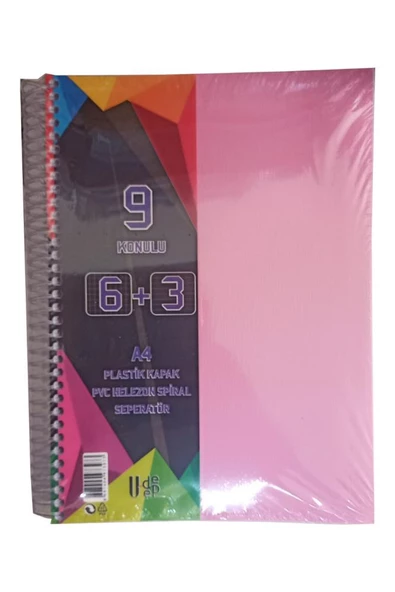 6+3 Ayraçlı Defter 9 Konulu 225 Yaprak 1 Adet 6 Kareli 3 Çizgili Spralli Plastik Kapak Seperatörlü - 5