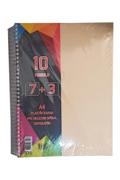 7+3 Ayraçlı Defter 10 Konulu 300 Yaprak 1 Adet 7 Kareli 3 Çizgili Spralli Plastik Kapak Seperatörlü - 2