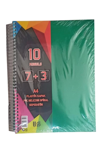 7+3 Ayraçlı Defter 10 Konulu 300 Yaprak 1 Adet 7 Kareli 3 Çizgili Spralli Plastik Kapak Seperatörlü - 7