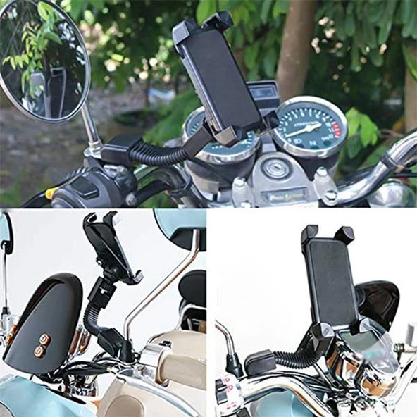 Polham Motosiklet, Bisiklet ve Scooter İçin Aynaya Takılan Telefon Tutucu, Kilit Özellikli Tutucu - 5