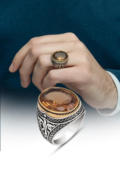 Oval Zultanit Taşlı 925 Gümüş Erkek Yüzük - Resim 3