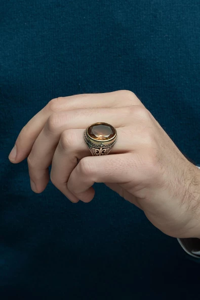 Oval Zultanit Taşlı 925 Gümüş Erkek Yüzük - Resim 7