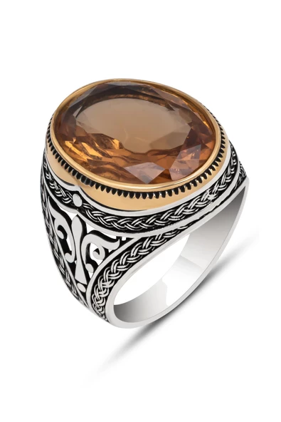 Oval Zultanit Taşlı 925 Gümüş Erkek Yüzük - Resim 2