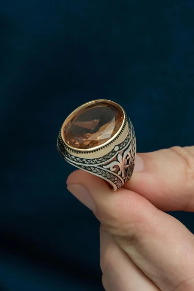 Oval Zultanit Taşlı 925 Gümüş Erkek Yüzük - Resim 4