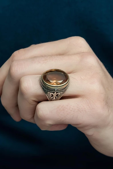 Oval Zultanit Taşlı 925 Gümüş Erkek Yüzük ürün görseli