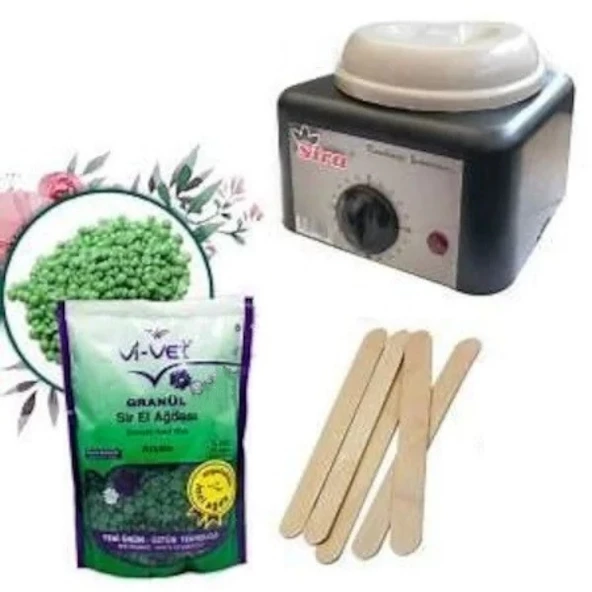 Sira Sir Ağda Isıtıcı Makine + Vi-Vet Granül Boncuk Ağda 250 G + Spatula x 5