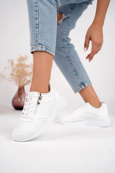 Muggo Asel Garantili Kadın Ortopedik Günlük Bağcıklı Yandan Fermuarlı Rahat Sneaker Spor Ayakkabı - 4