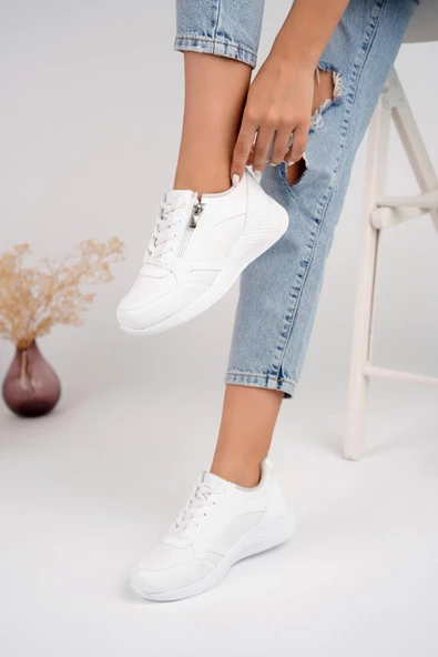 Muggo Asel Garantili Kadın Ortopedik Günlük Bağcıklı Yandan Fermuarlı Rahat Sneaker Spor Ayakkabı - 2