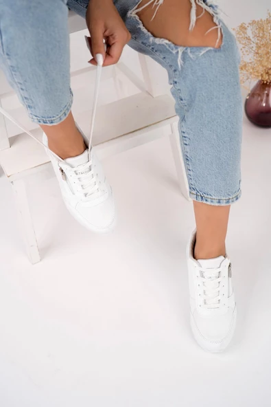 Muggo Asel Garantili Kadın Ortopedik Günlük Bağcıklı Yandan Fermuarlı Rahat Sneaker Spor Ayakkabı - 5
