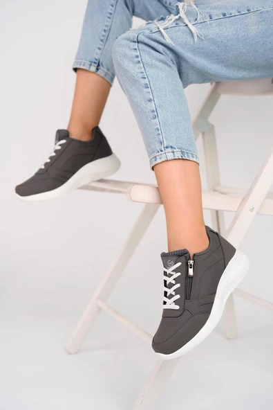 Muggo Asel Garantili Kadın Ortopedik Günlük Bağcıklı Yandan Fermuarlı Rahat Sneaker Spor Ayakkabı - 11