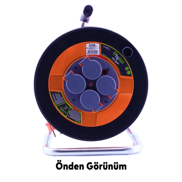 Bylion IP44 Plastik Seyyar Makaralı Kapaklı 4 Prizli Uzatma Kablosu 3x2.5 mm 50 Metre Termal Sigorta - 3