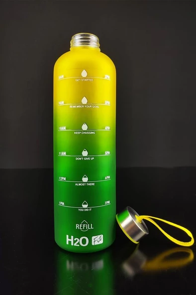 Digithome H2O Çift Renkli Motivasyon Cam Matara Su Şişesi 1000 Cc Sarı - H2O87184 - HYT C1-1-18 - 5