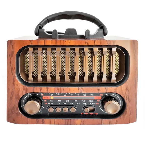 Radyo Nostalji Şarjlı Pilli Bt/usb/sd/aux Telefon Standlı Cameron Cm-1966bt