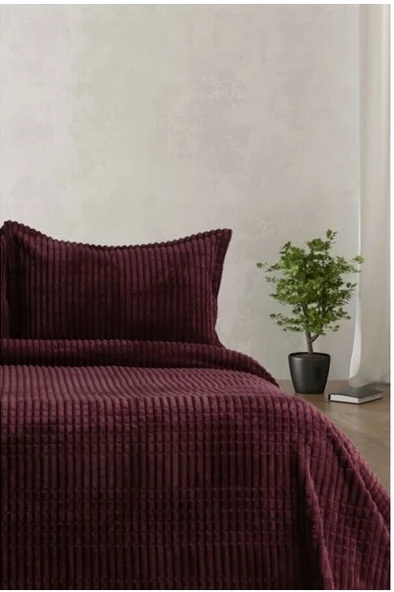 Merinos Çift kişilik  Modern Line 3 Parça Battaniye Seti - Cherry