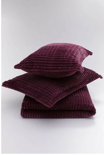 Merinos Çift kişilik  Modern Line 3 Parça Battaniye Seti - Cherry - 3