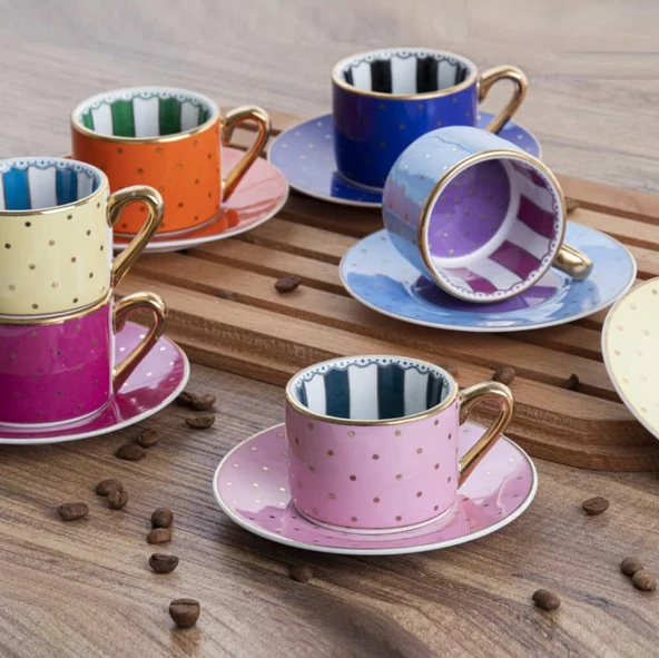 Kosova Fnc-07 Bone China 6'lı Fincan 90cc Puantiye Karışık ürün görseli