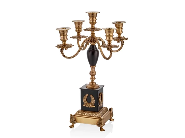 Lamedore Ramones 5 Kollu Brass Şamdan 23.5 x 23.5 x 49 Cm - Resim 2