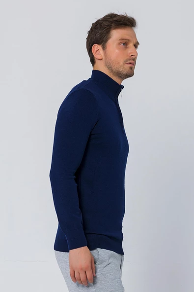 Erkek Balıkçı Yarım Fermuarlı Dik Yaka Standart Fit Triko Kazak - 9