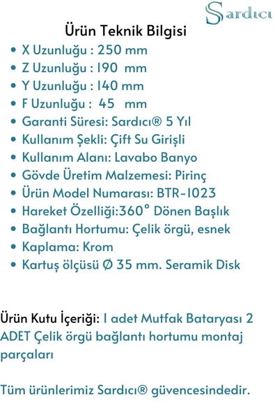 Lavabo Bataryası 360 Derece Oynar Başlıklı Banyo Bataryası 5 YIL Garantili Lavabo Musluğu - 3