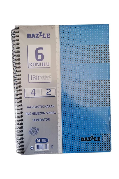 4+2 Ayraçlı Defter 6 Konulu 180 Yaprak 1 Adet 4 Kareli 2 Çizgili Spralli Plastik Kapak Seperatörlü - 2