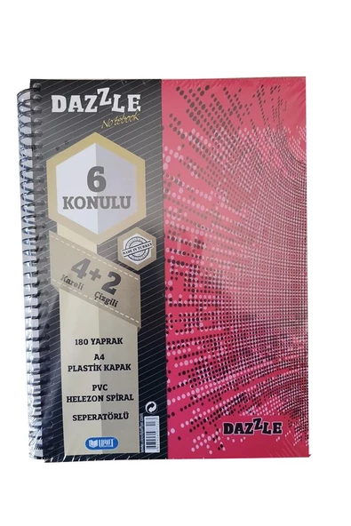 4+2 Ayraçlı Defter 6 Konulu 180 Yaprak 1 Adet 4 Kareli 2 Çizgili Spralli Plastik Kapak Seperatörlü