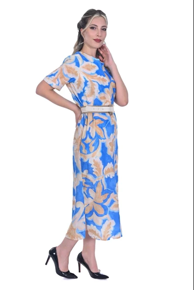 MODATALİKA Kadın  Renkli  Midi Boy İki Yandan Yırtmaçlı Elbise - Resim 9