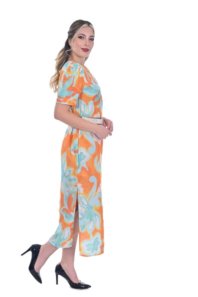 MODATALİKA Kadın  Renkli  Midi Boy İki Yandan Yırtmaçlı Elbise - Resim 3