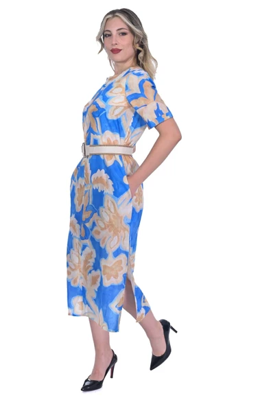 MODATALİKA Kadın  Renkli  Midi Boy İki Yandan Yırtmaçlı Elbise - Resim 10