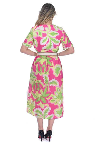 MODATALİKA Kadın  Renkli  Midi Boy İki Yandan Yırtmaçlı Elbise - Resim 11