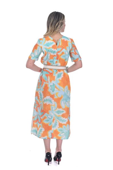 MODATALİKA Kadın  Renkli  Midi Boy İki Yandan Yırtmaçlı Elbise - Resim 4