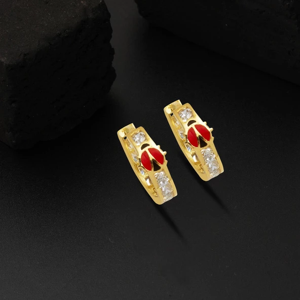 14 Ayar Uğur Böceği Halka Altın Çocuk Küpesi - Resim 4