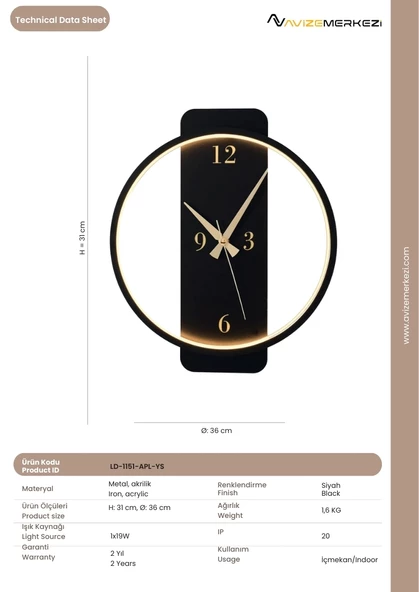 SAATLİ YUVARLAK APLİK LD-1151-APL-YS - 3
