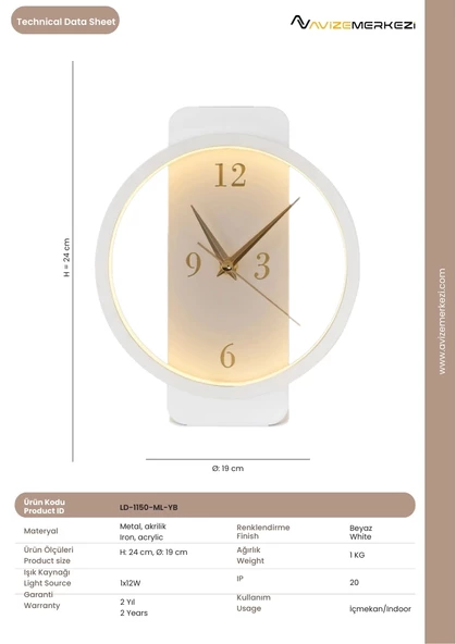 SAATLİ YUVARLAK MASA LAMBASI LD-1150-ML-YB - 3