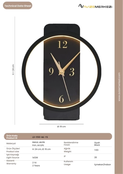 SAATLİ YUVARLAK MASA LAMBASI LD-1150-ML-YS - 4