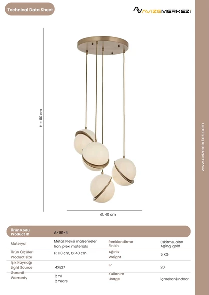 4'LÜ ESKİTME AVİZE A-161-4 - Resim 3