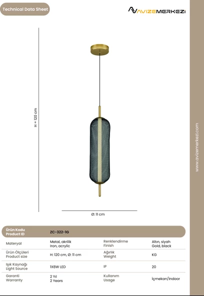 ZC-322-1G TEKLİ MODERN AVİZE - 2