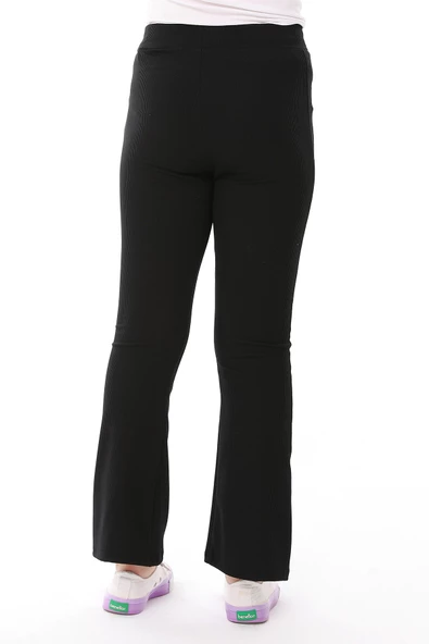 Kız Çocuk İspanyol Paça Yüksek Bel Toparlayıcı Fitilli Uzun Tayt Pantolon - 7