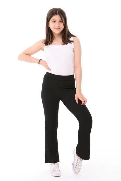 Kız Çocuk İspanyol Paça Yüksek Bel Toparlayıcı Fitilli Uzun Tayt Pantolon - 8