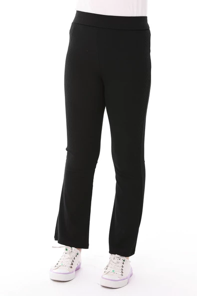 Kız Çocuk İspanyol Paça Yüksek Bel Toparlayıcı Fitilli Uzun Tayt Pantolon - 4