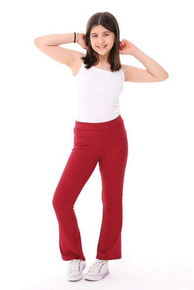 Kız Çocuk İspanyol Paça Yüksek Bel Toparlayıcı Fitilli Uzun Tayt Pantolon - 9