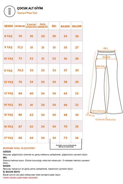 Kız Çocuk İspanyol Paça Yüksek Bel Toparlayıcı Fitilli Uzun Tayt Pantolon - 10