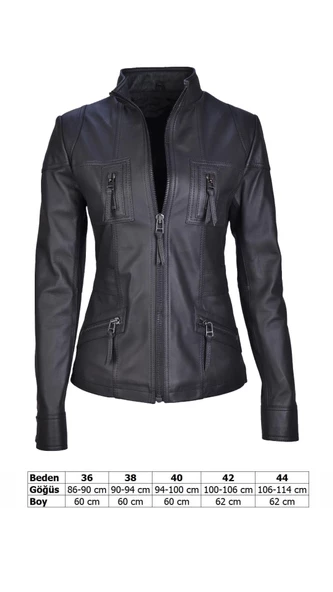 Melda Hakiki Deri Klasik Spor Kadın Ceket Şık ve Trendy - 6
