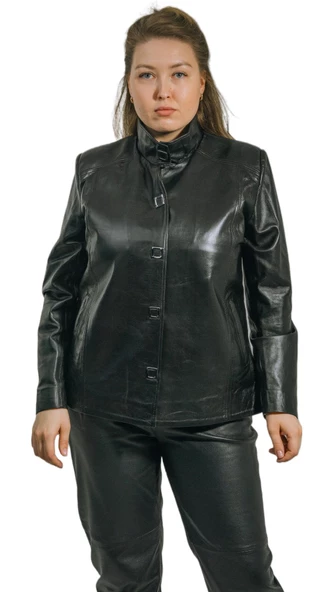 Lisa Büyük Beden Klasik Siyah Hakiki Kuzu Derisi Kadın Ceket - 3