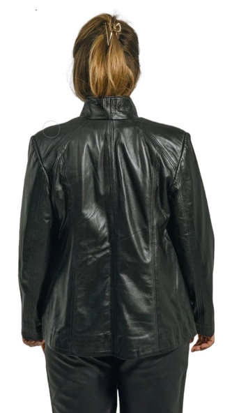Lisa Büyük Beden Klasik Siyah Hakiki Kuzu Derisi Kadın Ceket - 6