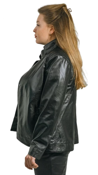 Lisa Büyük Beden Klasik Siyah Hakiki Kuzu Derisi Kadın Ceket - 4