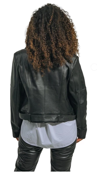 Emery Biker Tarzı Hakiki Kuzu Derisi Oversize Kadın Ceket Özel Tasarım - 3