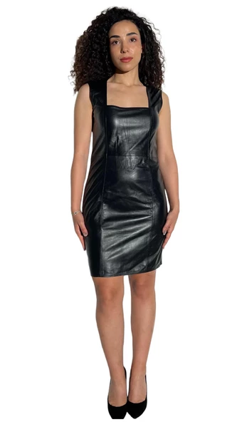Siyah Hakiki Deri Elbise Şık ve Rahat Stil Ella - 2