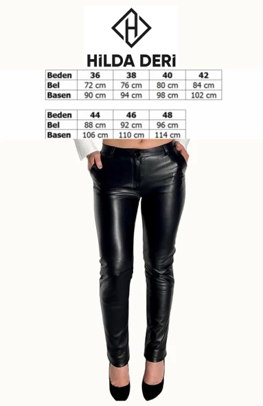 Siyah Hakiki Deri Cepli Slim Fit Kadın Pantolon Amy ile Şık ve Zarif Bir Stil - 6