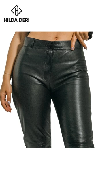 Cepsiz Siyah Hakiki Deri Pantolon Adel ile Şık ve Fit Bir Kombinasyon - 7